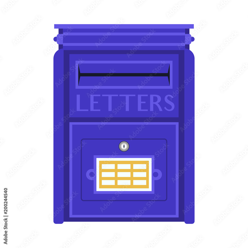 Retro blue letter box with envelope symbol vector illustration. Vintage mailbox icon. Classic french mail post icon. Retro blue letter box with envelope symbol vector illustration. Vintage mailbox icon. Classic french mail post icon.