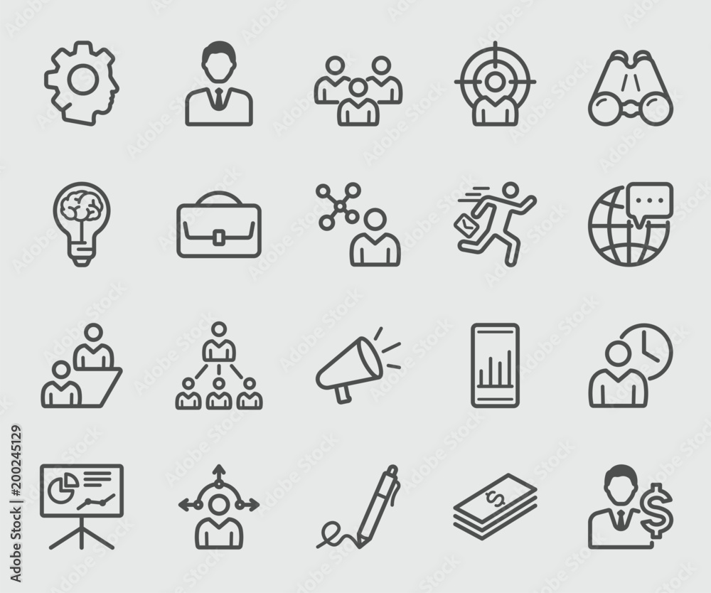 Line icons set for business management, Teamwork - obrazy, fototapety, plakaty 