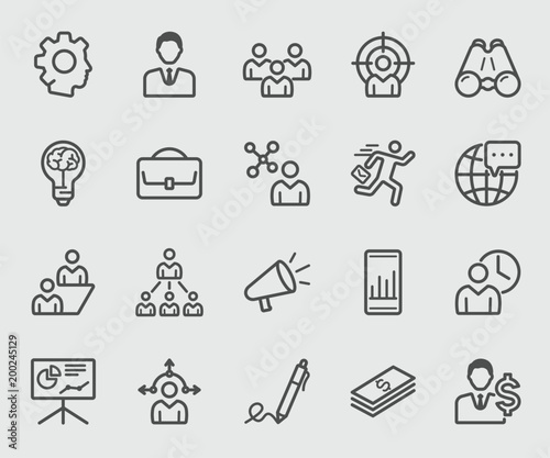 Line icons set for business management, Teamwork
