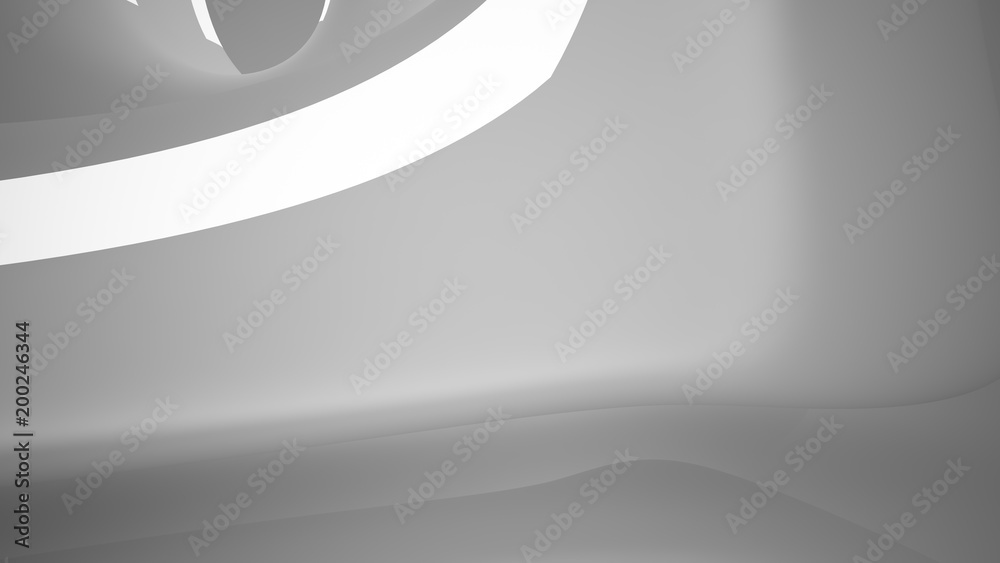 White smooth abstract architectural background. Night view with illumination. 3D illustration and rendering