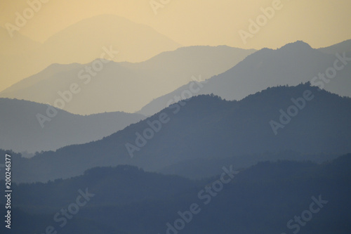 Sunset over Chinese mountains