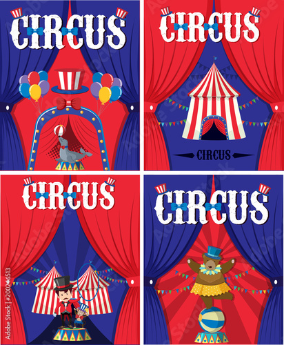 Poster design for circus with animals and trainer