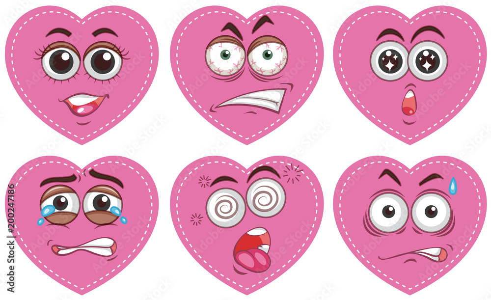 Pink hearts with different expressions Pink hearts with different expressions