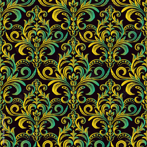 Vector seamless border in Victorian style. Seamless oriental pattern. Damask classic pattern