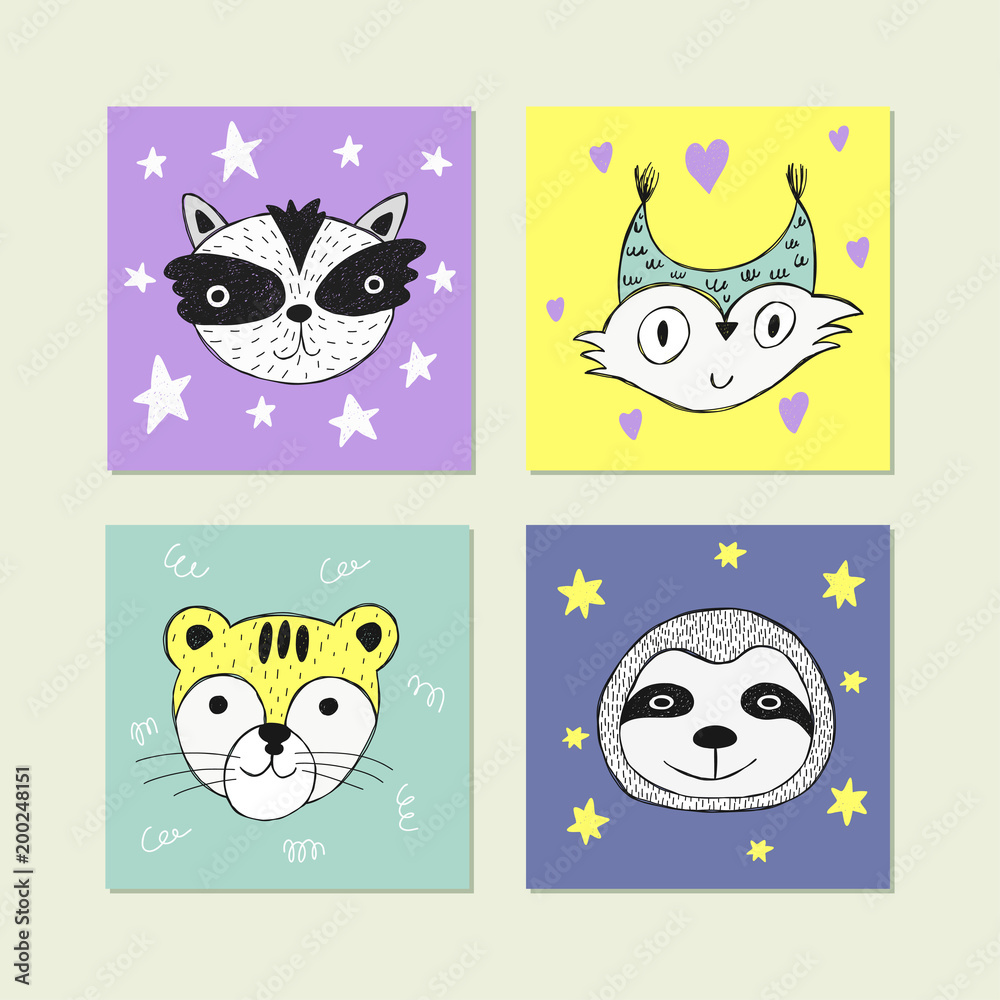 Vector poster with hand drawn funny animal face. Vector poster with hand drawn funny animal face.