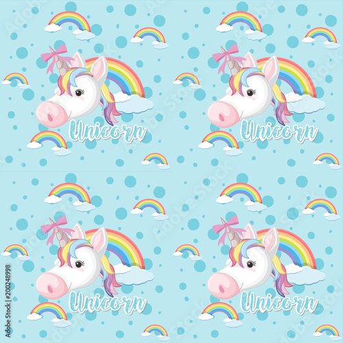 Seamless background with unicorn in sky