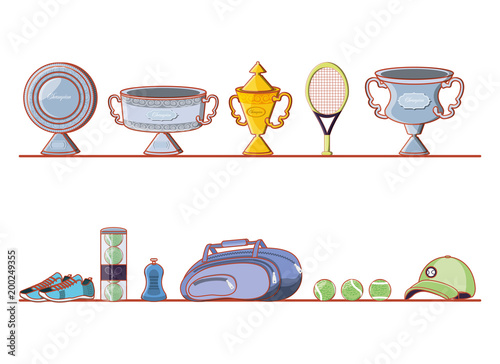 tennis sport equipment set icons vector illustration design