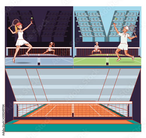 couple of players tennis characters vector illustration design