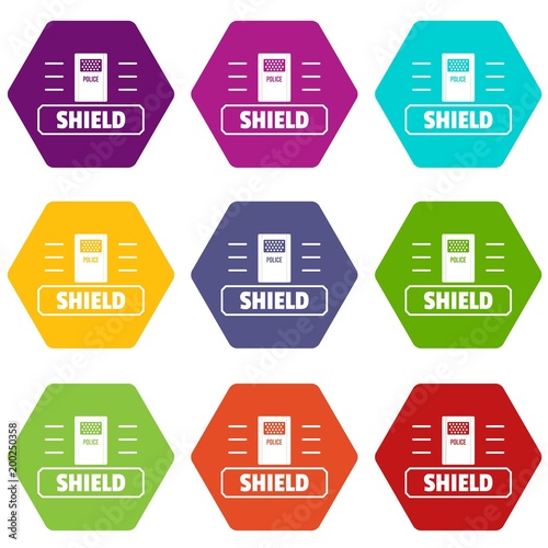 Social protest shield icons set 9 vector