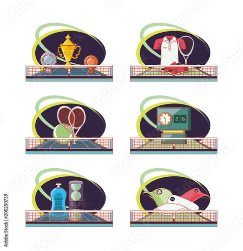 tennis sport equipment set icons vector illustration design