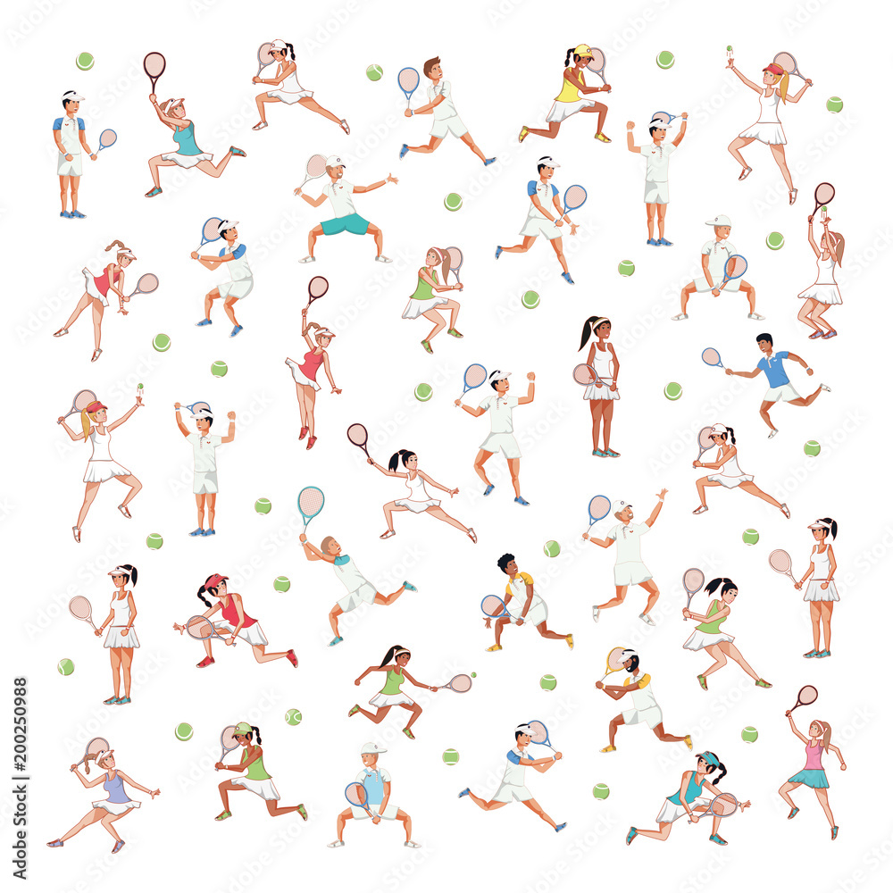 couple of players tennis characters pattern vector illustration design
