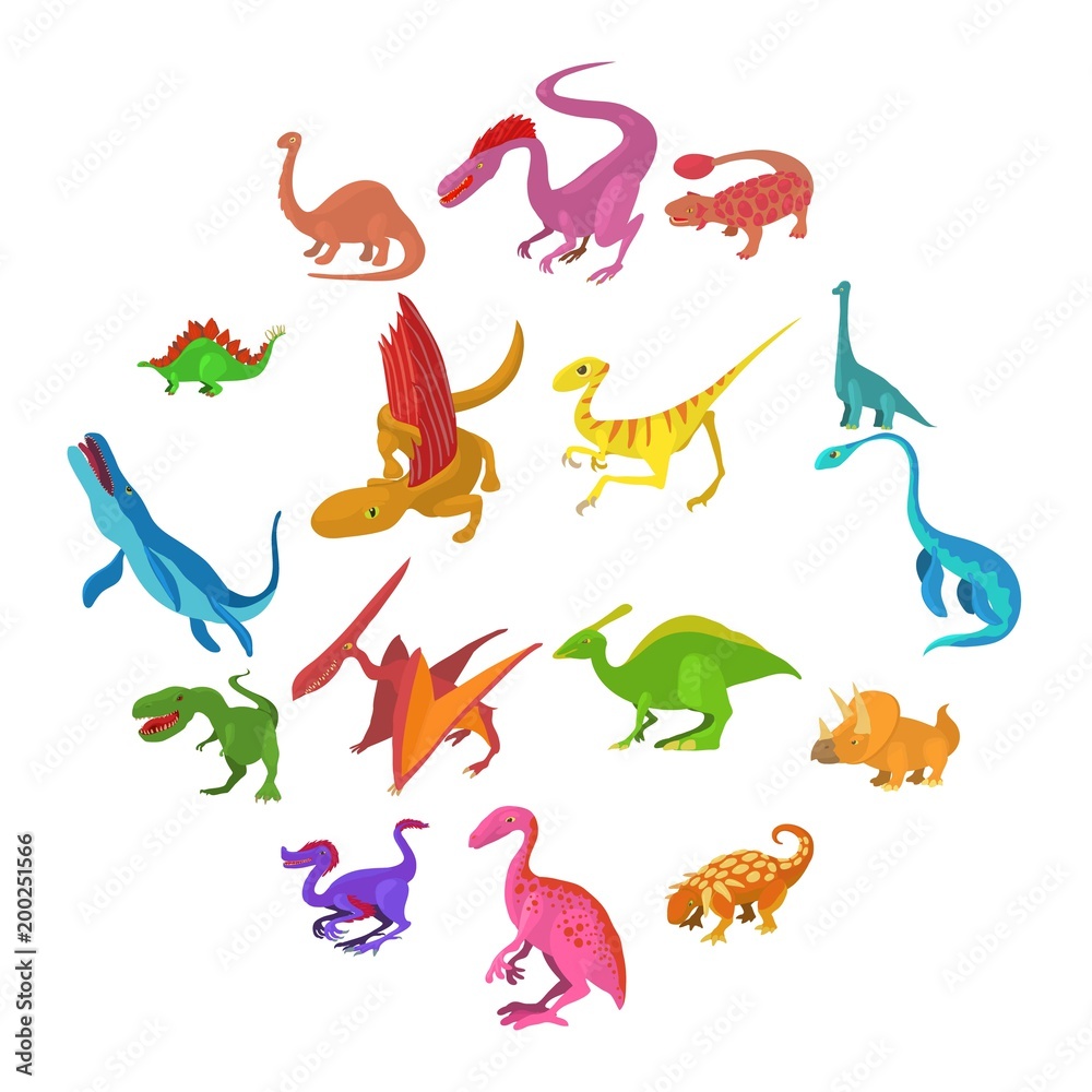 Dinosaur icons set, cartoon style Dinosaur icons set, cartoon style