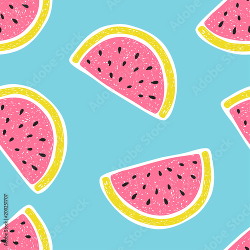 Seamless pattern with watermelon in sketch style.
