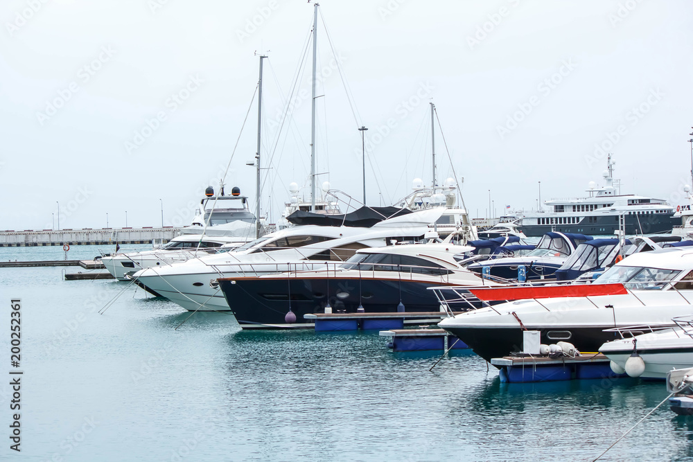 private yachts parked in the seaport of Sochi