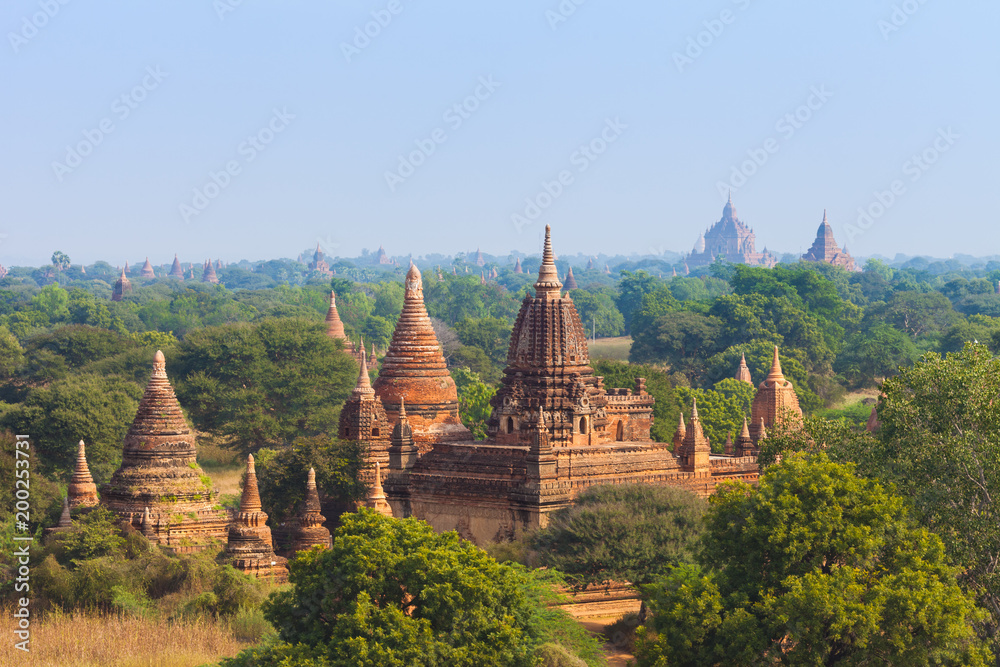 Ancient Buddhist Temples of Old Bagan at archaeological zone in Myanmar.