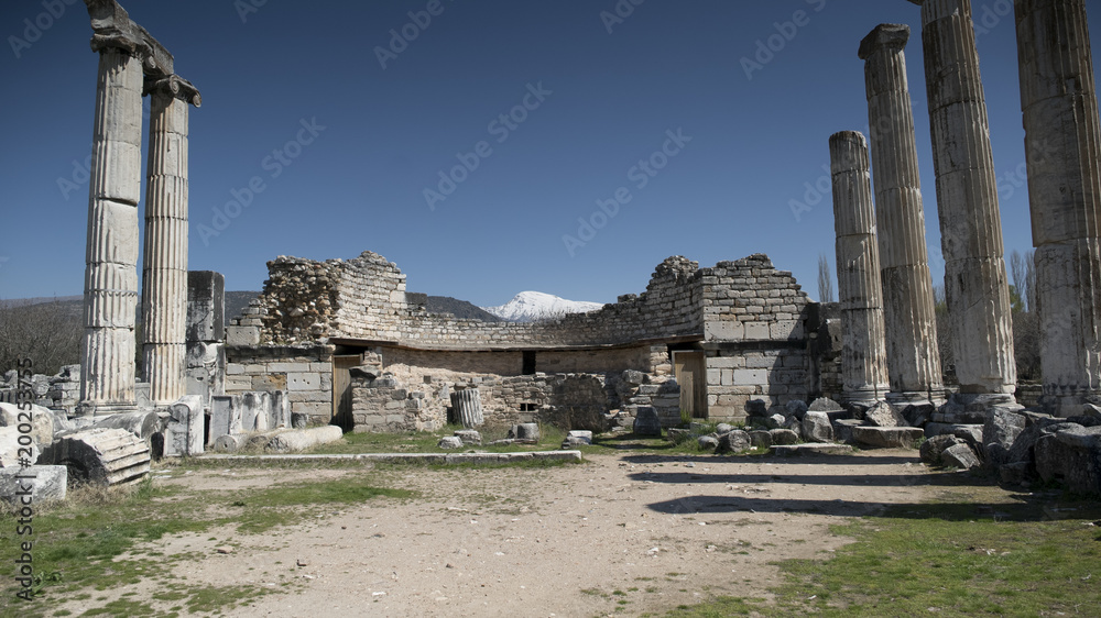 The Temple of Aphrodite in Aphrodisias Turkey with view of mountains in the background The Temple of Aphrodite in Aphrodisias Turkey with view of mountains in the background