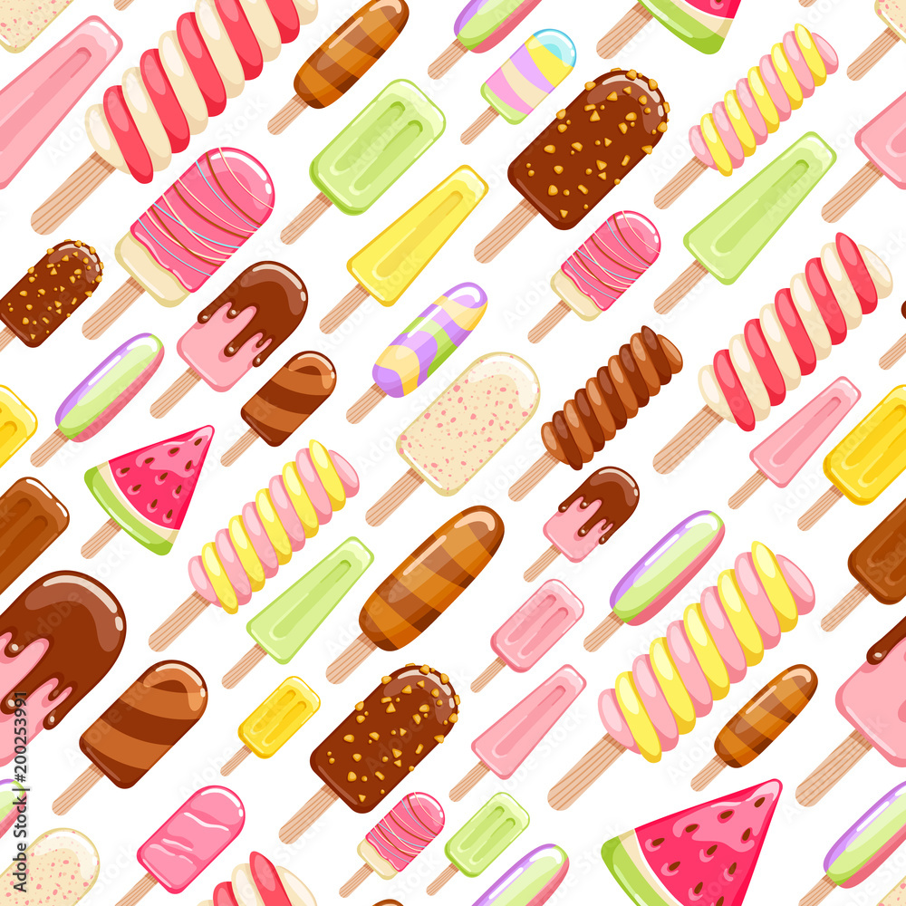 Colorful ice cream popsicles seamless pattern. Colorful ice cream popsicles seamless pattern.