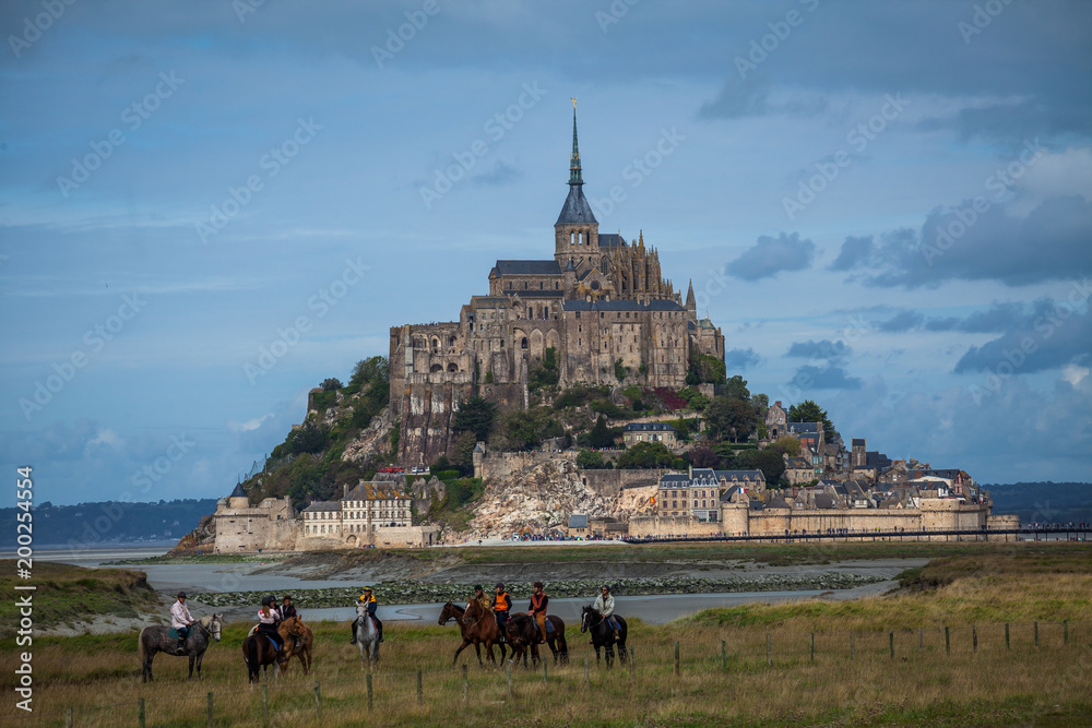 Panoramic view of famous Le Mont Saint-Michel island, France.