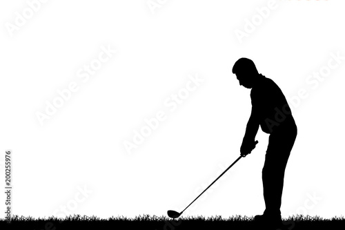 silhouette golfer playing golf on white background.