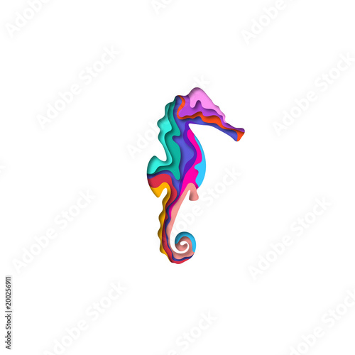 Fototapeta Naklejka Na Ścianę i Meble -  Paper cut seahorse shape 3D origami. Trendy concept fashion design. Vector illustration