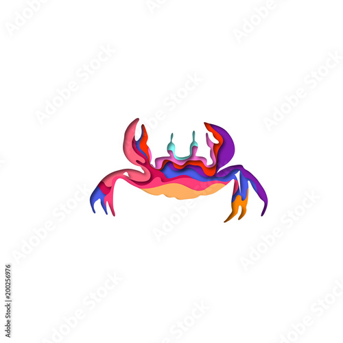Paper cut crab shape 3D origami. Trendy concept fashion design. Vector illustration