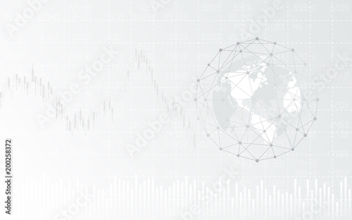 Abstract financial background with global in network sphere and chart  on white color
