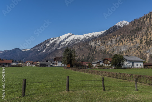 Village near Ebensee sea and town in big Alps