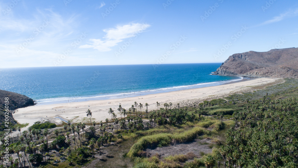 Obraz premium Scenics from the beaches of the sea of cortez, where the desert meets the sea, Baja California sur Mexico.