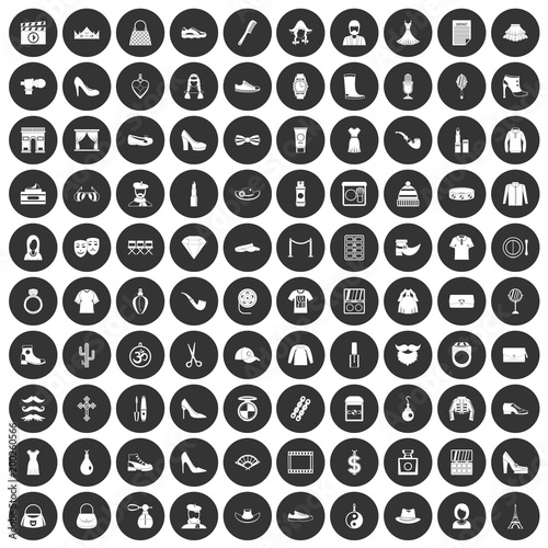 100 stylist icons set black circle