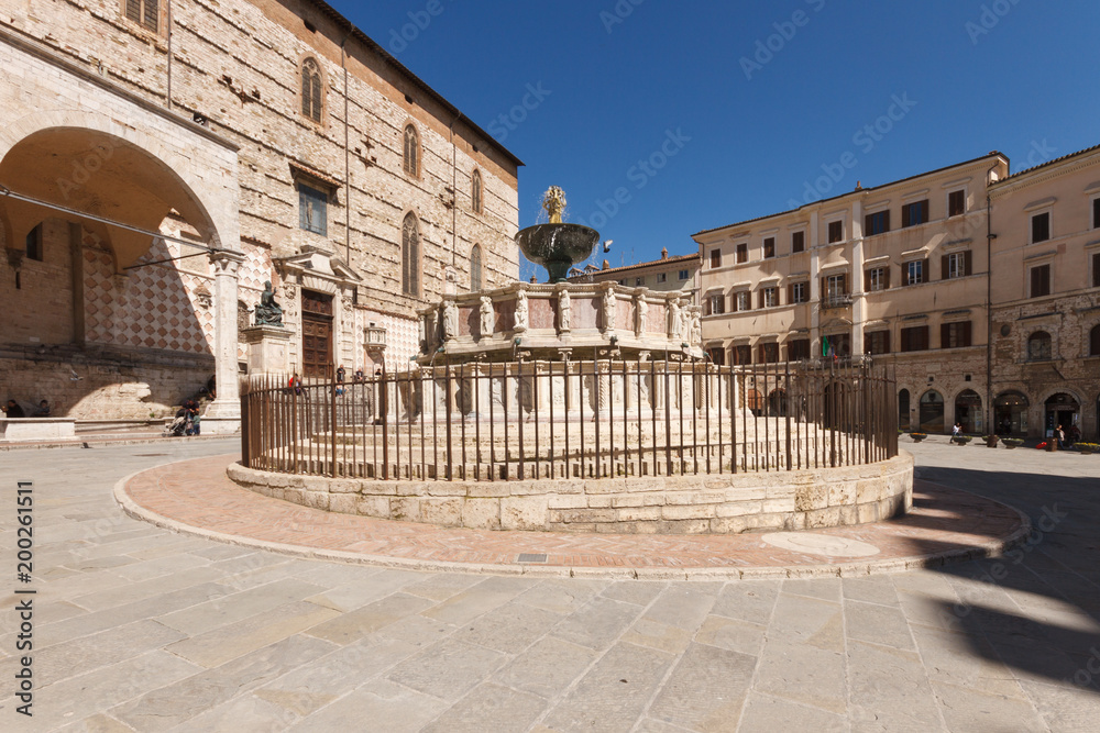 The Fontana Maggiore is a monumental medieval fountain located in Piazza IV Novembre (square) in Perugia, Italy