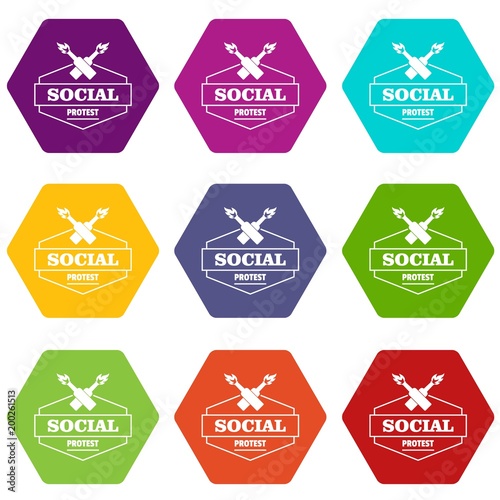 Social protest molotov cocktail icons set 9 vector