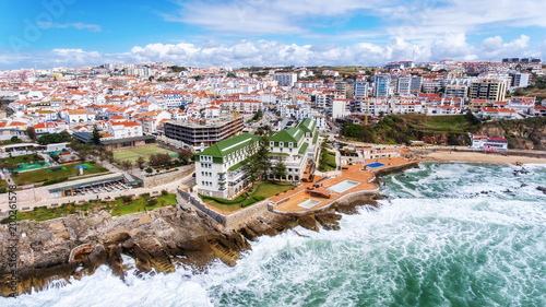 Aerial. Aerial view of the town of Ericeira coasts and streets. photo
