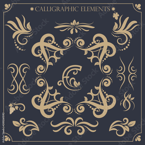set of calligraphic design elements and page decorations
