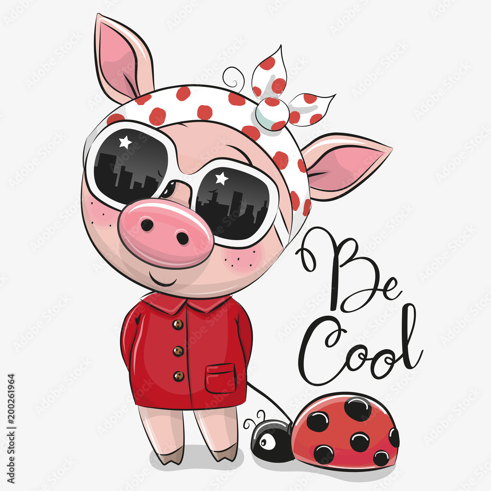 Naklejka premium Śliczna świnia z okularami przeciwsłonecznymi