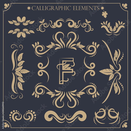 set of calligraphic design elements and page decorations