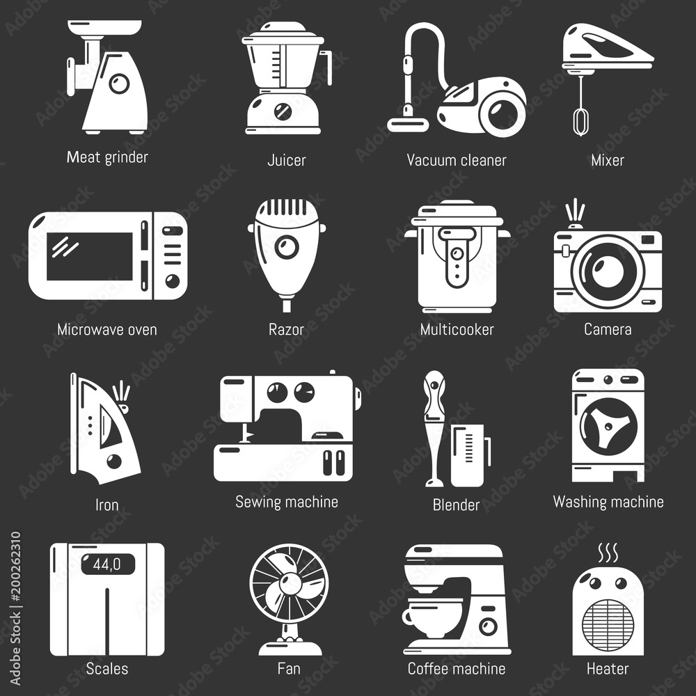Domestic appliances icons set grey vector Domestic appliances icons set grey vector
