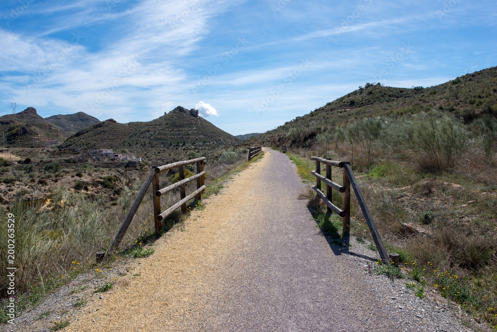 The green way of Lucainena under the blue sky in Almeria