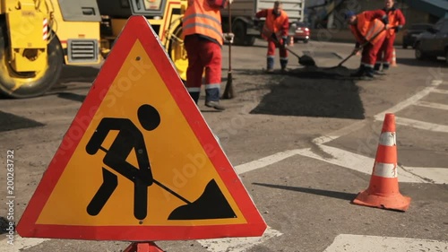 Works ahead road works sign
