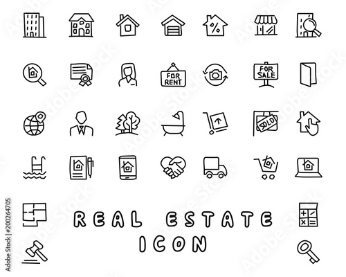 real estate hand drawn icon design illustration, line style icon, designed for app and web