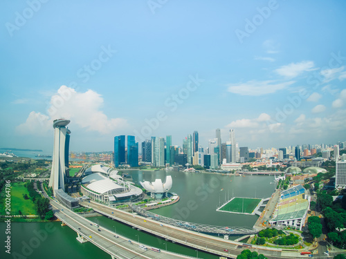 Canvas Print high and view of modern city scape and high building from ferris wheel at side o