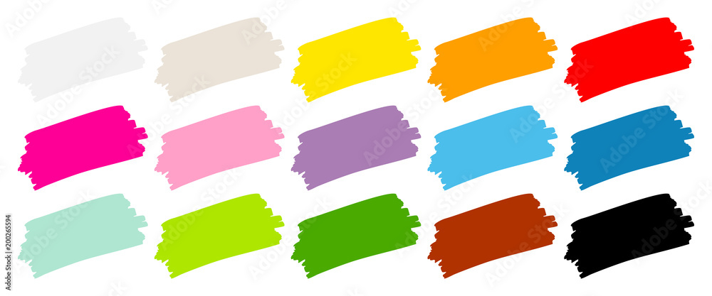 Set Of 15 Brushstrokes Color - obrazy, fototapety, plakaty 