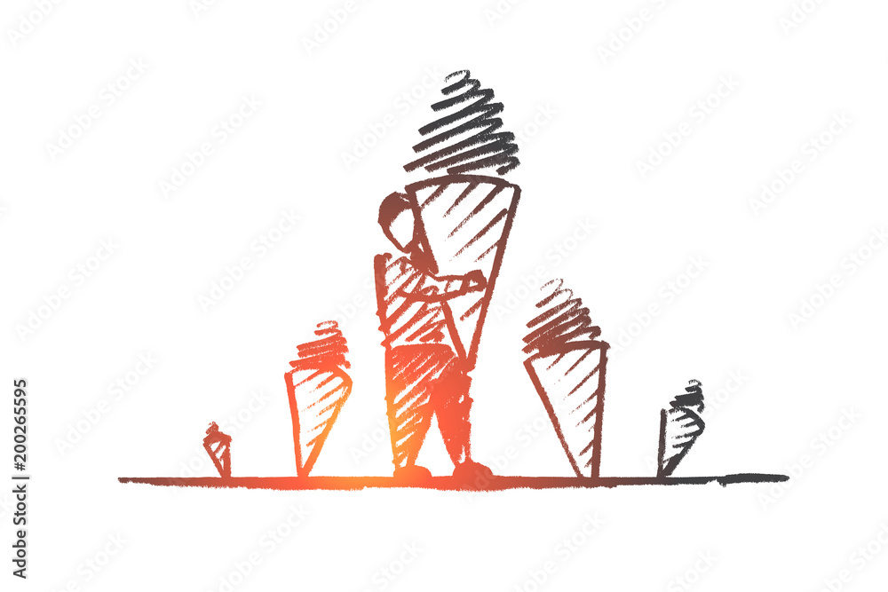 Hand drawn man with huge ice cream in cone Hand drawn man with huge ice cream in cone