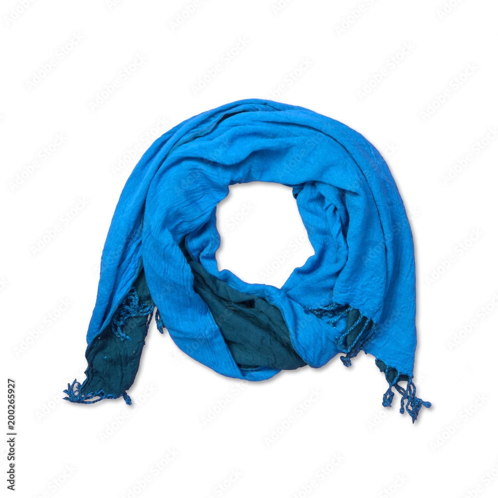 two colored blue,  cotton scarf, isolated on white background