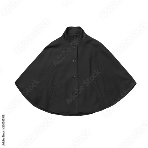 black elegant cape poncho, isolated on white background