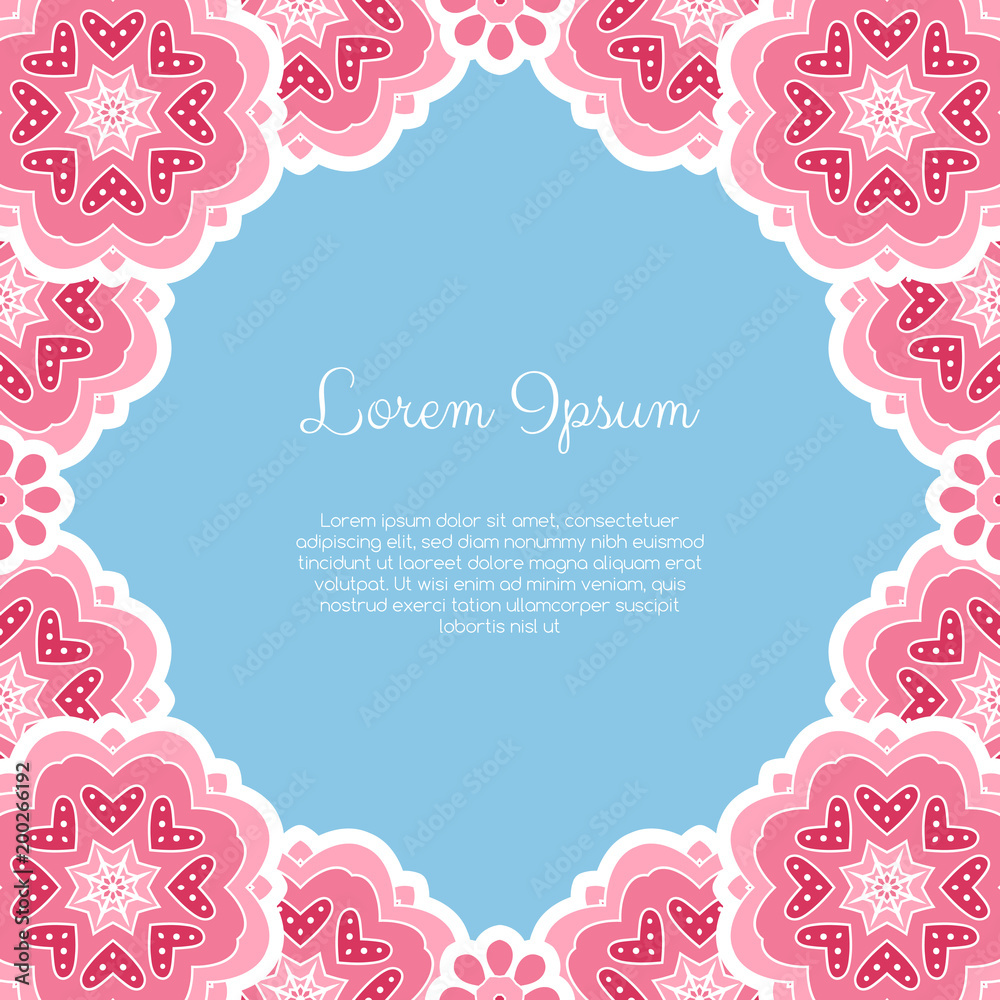 Invitation or greeting card template with abstract ornament. Hand drawn vector illustration