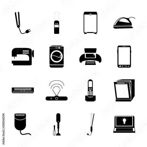 icon Electronic with blender, kitchenware, textile, water dispencer and hair