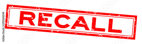 Grunge red recall word square rubber seal stamp on white background