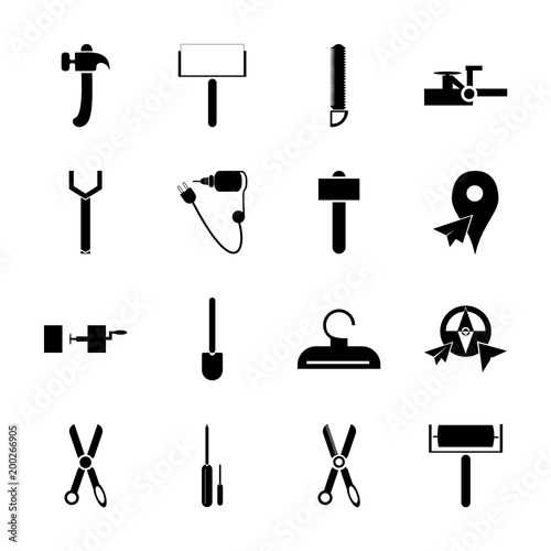 icon Instruments And Tools with drill bit, constructor tool, capentering, screwdrivers and drill