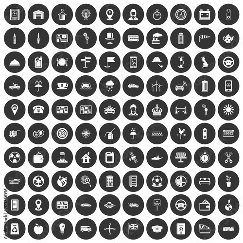 100 taxi icons set black circle