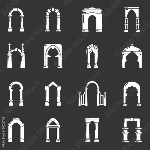 Arch types icons set grey vector